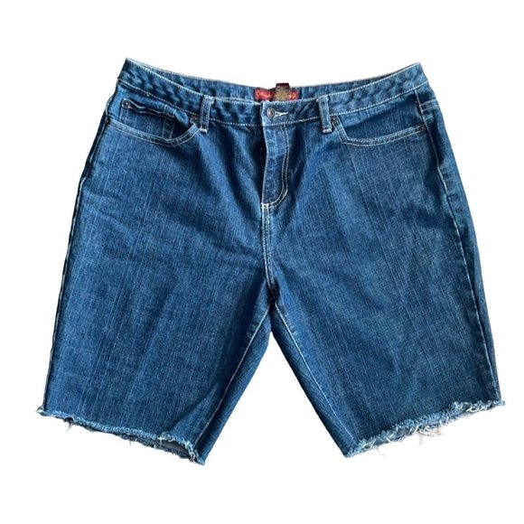 Hillard & Hanson High-Rise Regular Fit Denim Frayed Edge Shorts Sz. 14 - Picture 1 of 4